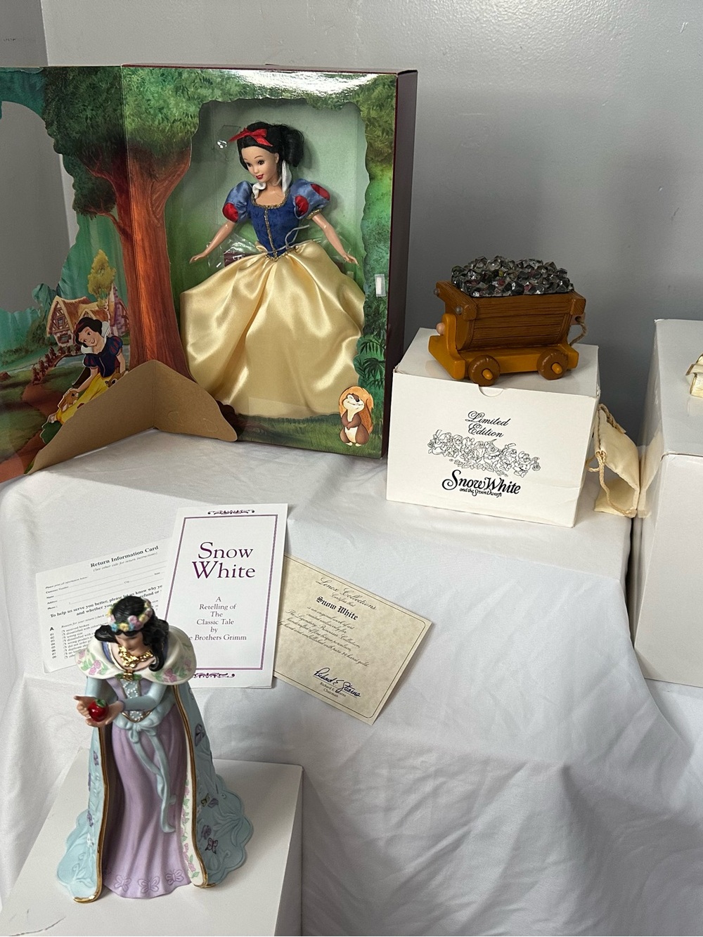 Snow White Doll Lenox Porcelain Evil Queen and Seven Dwarfs Mine Cart